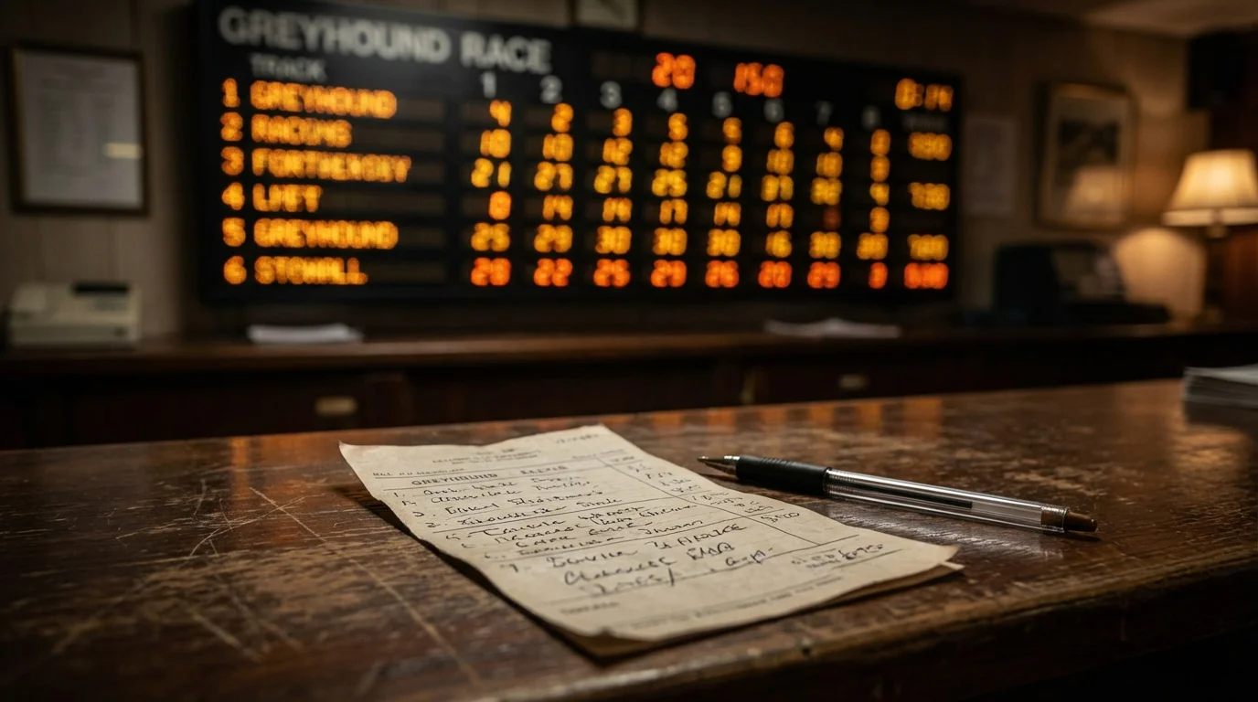 Greyhound racing accumulator — betting slip with multiple race selections